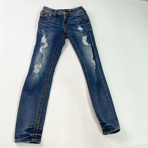 True Religion Skinny Jeans Womens 26 Mid Rise Jennie Curvy Rip Distressed Bottom - Picture 14 of 14
